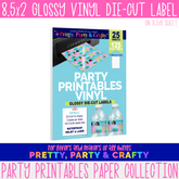 8.5x2 GLOSSY PARTY PRINTABLES VINYL DIE-CUT WATER BOTTLE LABELS